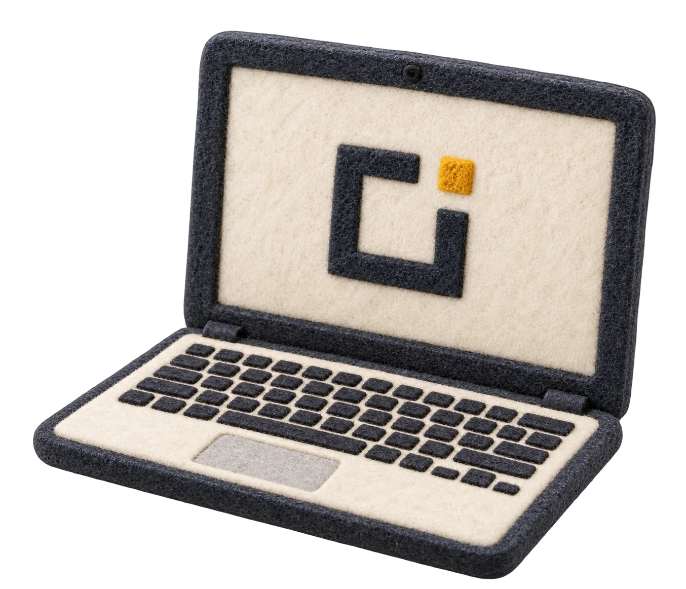 A hand-felted laptop with the Harbour mark on its screen