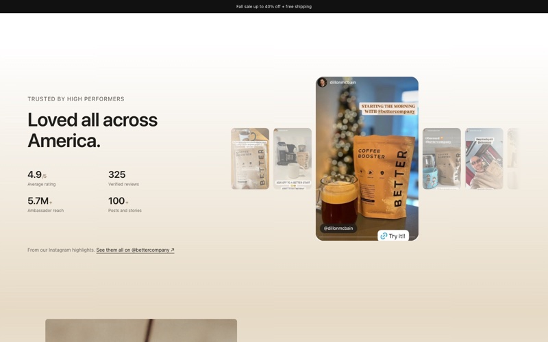 The reviews section of the product page, beside a row of customer stories